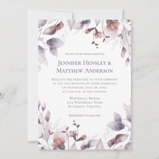 Mauve Pink Dusty Paarse Floral Wedding Kaart (Voorkant)