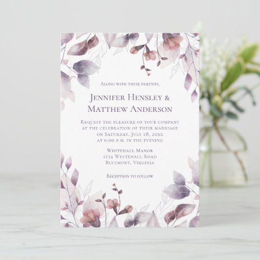 Mauve Pink Dusty Paarse Floral Wedding Kaart (Staand voorkant)