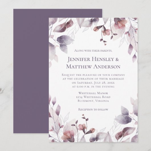 Mauve Pink Dusty Paarse Floral Wedding Kaart (Voorkant / Achterkant)