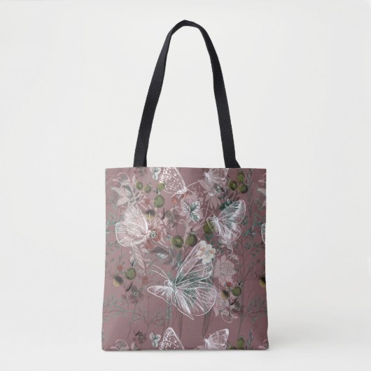 Mauve Pink Dusty Roos Butterfly Floral Tote Bag (Voorkant)