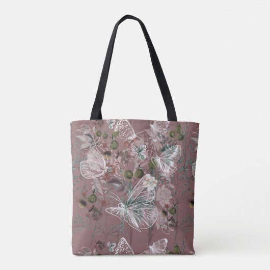Mauve Pink Dusty Roos Butterfly Floral Tote Bag (Achterkant)