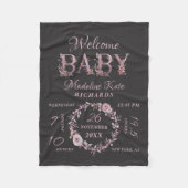 Mauve Pink Elegant Floral Baby Meisje Geboorte Sta Fleece Deken (Voorkant)