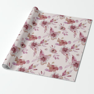 Mauve Pink Elegant Floral Chic Meisje's Baby showe Cadeaupapier