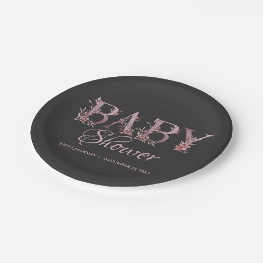 Mauve Pink Elegant Floral Chic Meisje's Baby showe Papieren Bordje (Gekanteld)