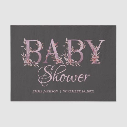 Mauve Pink Elegant Floral Chic Meisje's Baby showe Tissuepapier (Voorkant)
