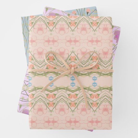 Mauve Pink en Blue Inpakpapier Vel (In situ)