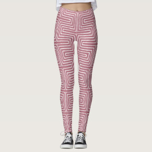 Mauve Pink en White Maze African Mud Cloth Leggings