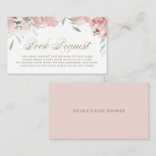 Mauve Pink Floral Baby shower Book Request Kaart Plaatskaartje (Voorkant / Achterkant)