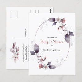 Mauve Pink Floral Botanical Baby shower Invitation Briefkaart