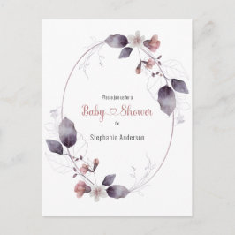 Mauve Pink Floral Botanical Baby shower Invitation Briefkaart