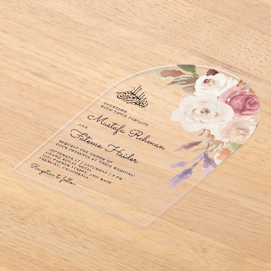 Mauve Pink Floral Bouquet Islamic Muslim Wedding Acryl Uitnodigingen (Laagn)