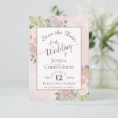 Mauve Pink Floral Elegant Calligraphy Wedding Save The Date (Staand voorkant)