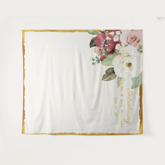 Mauve Pink Floral Gold Edge Weduwfoto Achtergrond Wandkleed (Voorkant (horizontaal))