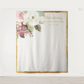 Mauve Pink Floral Gold Edge Weduwfoto Achtergrond Wandkleed (Voorkant)