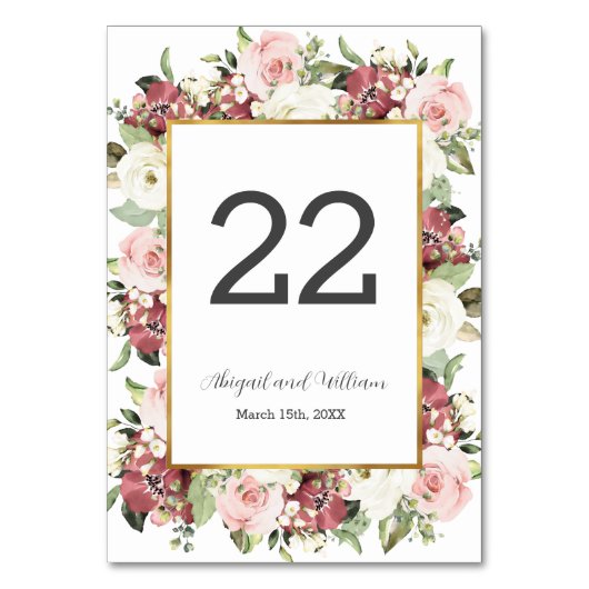 Mauve Pink Florals Gold Wedding Table Number Kaart (Achterkant)