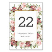 Mauve Pink Florals Gold Wedding Table Number Kaart (Voorkant)