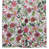 Mauve Pink Forest Green Waterverf Flowers Leaves Douchegordijn (Voorkant)