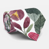 Mauve Pink Forest Green Waterverf Flowers Leaves Stropdas (Opgerold)