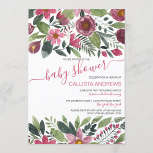 Mauve Pink Forest Waterverf Floral Baby shower Kaart