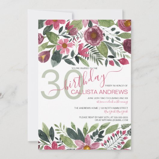 Mauve Pink Forest Waterverf Floral Leaf Birthday Kaart (Voorkant)