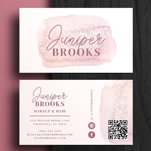 Mauve Pink Glitter Social Media QR-code Visitekaartje