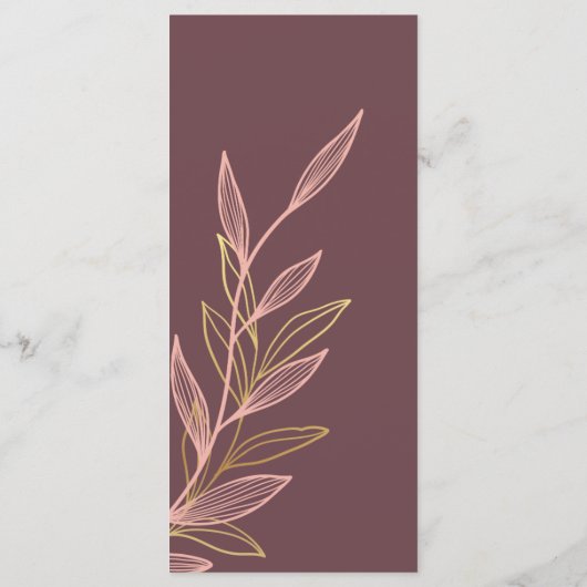 Mauve Pink Gold Leaf Wedding Event Menu Flat Kaart (Achterkant)