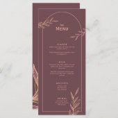 Mauve Pink Gold Leaf Wedding Event Menu Flat Kaart (Voorkant / Achterkant)