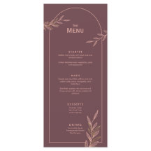 Mauve Pink Gold Leaf Wedding Event Menu Flat Kaart