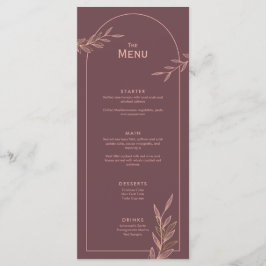 Mauve Pink Gold Leaf Wedding Event Menu Flat Kaart