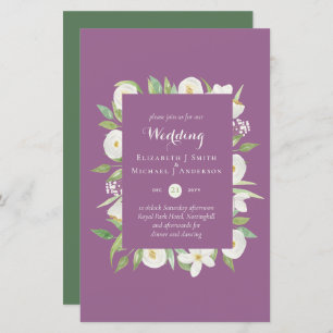 Mauve Pink Green Floral Budget Wedding Invite A9