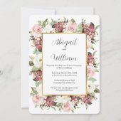 Mauve Pink Green Florals Gold Lijst Wedding Kaart (Voorkant)