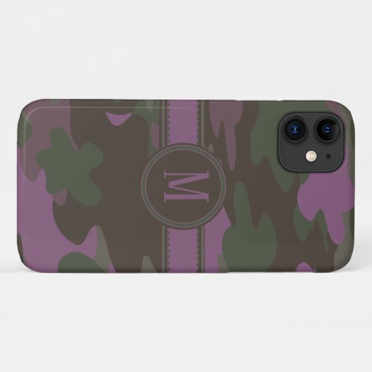 Mauve Pink | Groene Camo Dark Monogram Case-Mate iPhone Case (Achterkant (horizontaal))