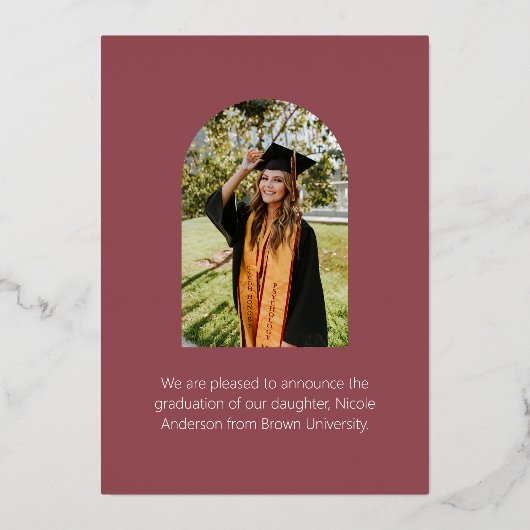 Mauve Pink Modern Arch Afstuderen Foto script Folie Feestdagenkaart (Achterkant)