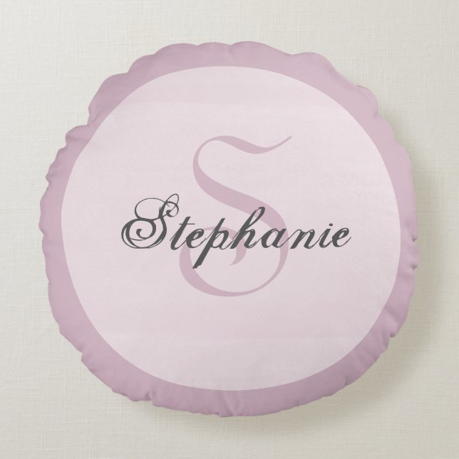 Mauve Pink Modern Unique Typography Monogramed Rond Kussen (Voorkant)