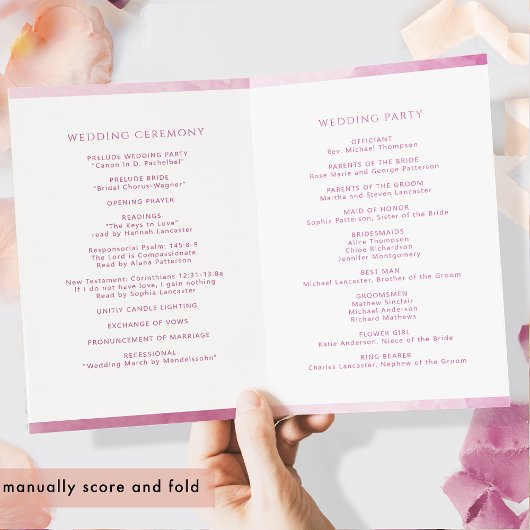 Mauve Pink Monogram Folded Wedding Programme