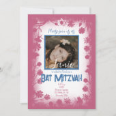  Mauve Pink Navy Blue Bat Mitzvah Foto Kaart (Voorkant)