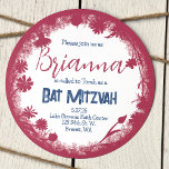 Mauve Pink, Navy Blue Bat Mitzvah Rustic Kaart<br><div class="desc">Dit unieke ronde ontwerp met bruusroze wilde bloemen is aantrekkelijk met een blauw blauw bloempatroon op de rug. Wijzig de tekst eenvoudig en breng dit ontwerp over naar labels en tekens. Deze roze schaduwen zijn veelzijdig voor wazige roze, roze roos of zwaardere kleurthema's. Een schattig roze bloemetjesontwerp voor verjaardagen, verjaardagen...</div>