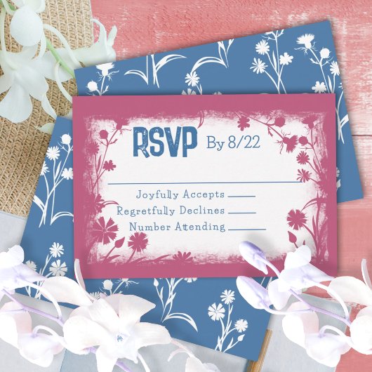  Mauve Pink Navy Blue RSVP-kaart Advieskaart
