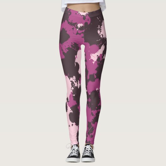 Mauve Pink Paint Splatter Camo Leggings (Voorkant)