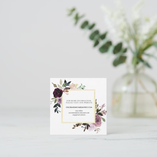 Mauve Pink Rose Bloemen en Paarse Bruiloft Website Informatiekaartje (Staand voorkant)
