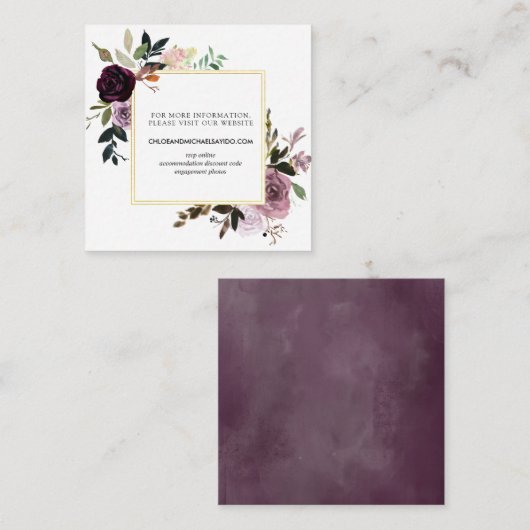 Mauve Pink Rose Bloemen en Paarse Bruiloft Website Informatiekaartje (Voorkant / Achterkant)