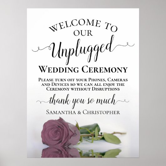 Mauve Pink Rose Elegant Unplugged Wedding Ceremony Poster (Voorkant)