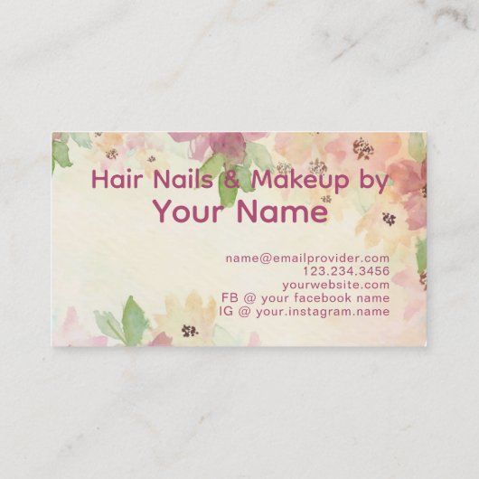 Mauve Pink Taupe Floral Green Foliage Waterverf Visitekaartje (Achterkant)