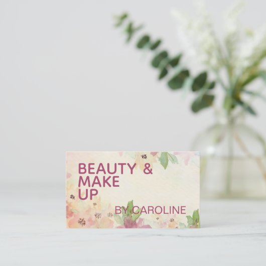 Mauve Pink Taupe Floral Green Foliage Waterverf Visitekaartje (Staand voorkant)