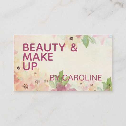 Mauve Pink Taupe Floral Green Foliage Waterverf Visitekaartje (Voorkant)