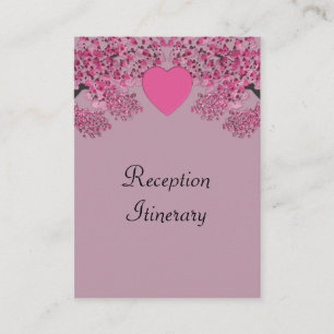 Mauve Pink Velvet Embossed Heart Trees Wedding Informatiekaartje