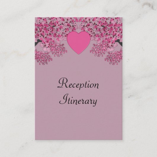 Mauve Pink Velvet Embossed Heart Trees Wedding Informatiekaartje (Voorkant)