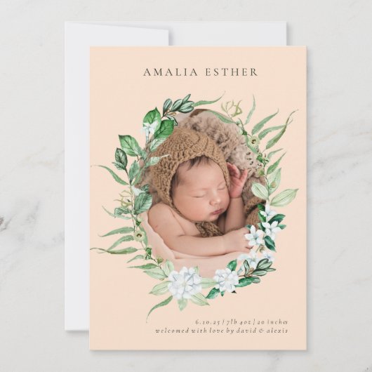 Mauve Pink Vertical Photo Baby Birth Notice Kaart (Voorkant)