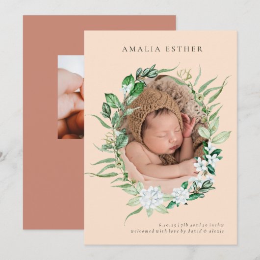 Mauve Pink Vertical Photo Baby Birth Notice Kaart (Voorkant / Achterkant)