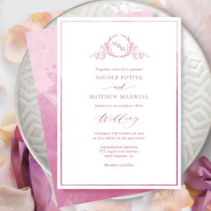 Mauve Pink Waterverf Elegant Monogram Weddenschap Kaart